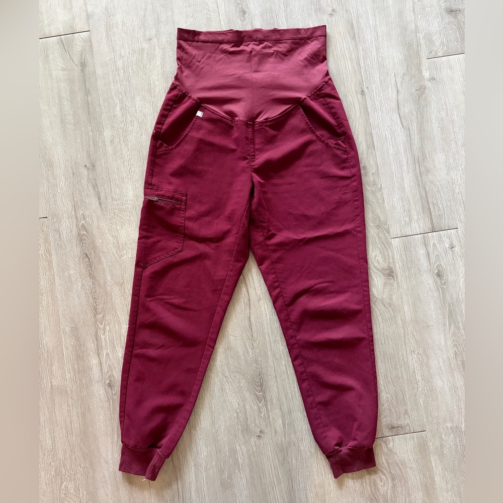 Figs High-Waist Maroon Jogger maternity  Scrub Pants